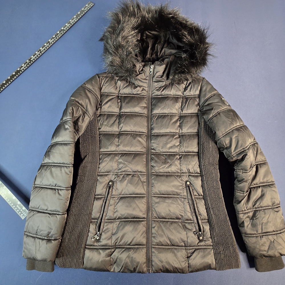 Nautica Black Puffer Jacket with Faux Fur Hood